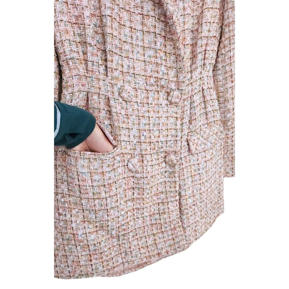 Self-Portrait Tweed Boucle Mini Dress Pink Gold Sequin Long Sleeve Suit Blazer 8 - Picture 9 of 12